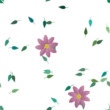 Basit çiçek ve yeşil yapraklı tasarım kompozisyonu, vektör illüstrasyonu