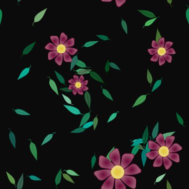 Basit renkli çiçekler ve yeşil yapraklı vektör şablonu