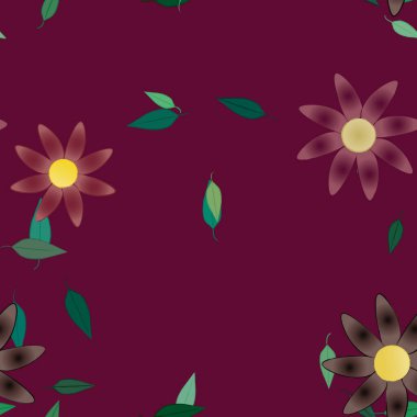 Basit renkli çiçekler ve yeşil yapraklı vektör şablonu