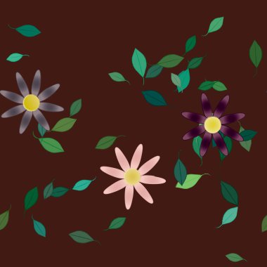 Basit renkli çiçekler ve yeşil yapraklı vektör şablonu