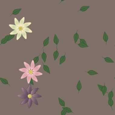 Basit renkli çiçekler ve yeşil yapraklı vektör şablonu