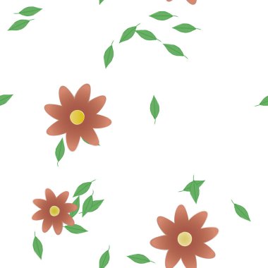 Basit renkli çiçekler ve yeşil yapraklı vektör şablonu