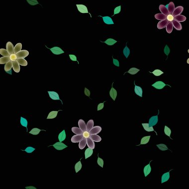 Basit renkli çiçekler ve yeşil yapraklı vektör şablonu