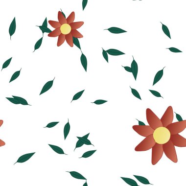 Basit çiçek ve yeşil yapraklı tasarım kompozisyonu, vektör illüstrasyonu