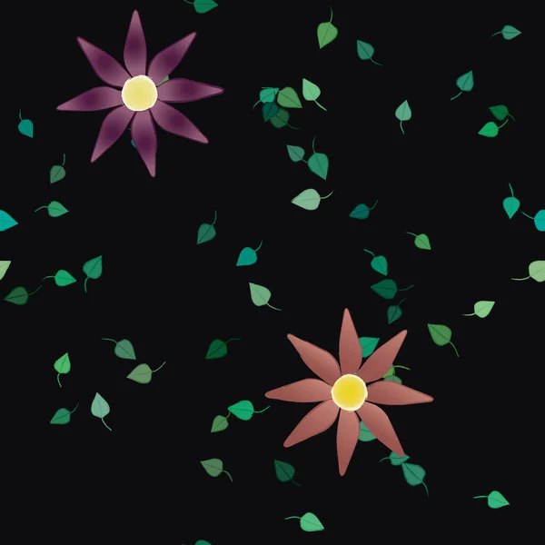 Flores Coloridas Simples Hojas Verdes Para Papel Pintado Ilustración Del — Vector de stock