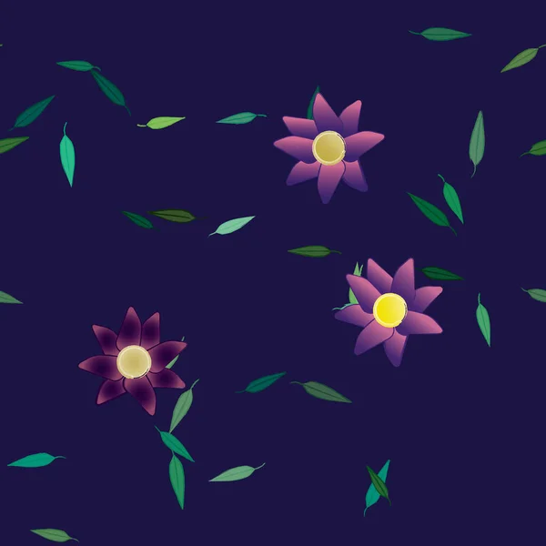 Fleurs Simples Avec Des Feuilles Vertes Composition Libre Illustration Vectorielle — Image vectorielle