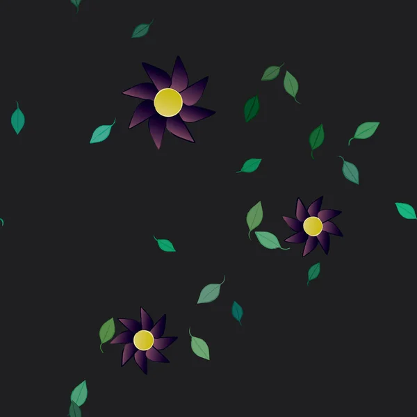 Fleurs Simples Avec Des Feuilles Vertes Composition Libre Illustration Vectorielle — Image vectorielle