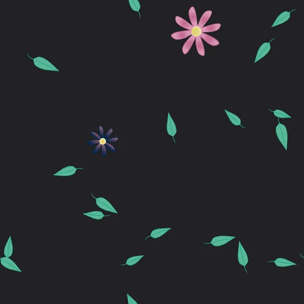 Flores Simples Con Hojas Verdes Composición Libre Ilustración Vectorial — Vector de stock