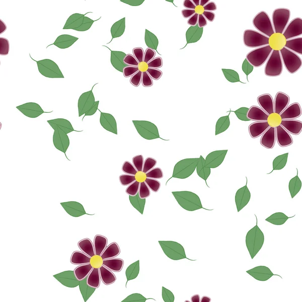 Composição Design Com Flores Simples Folhas Verdes Ilustração Vetorial — Vetor de Stock