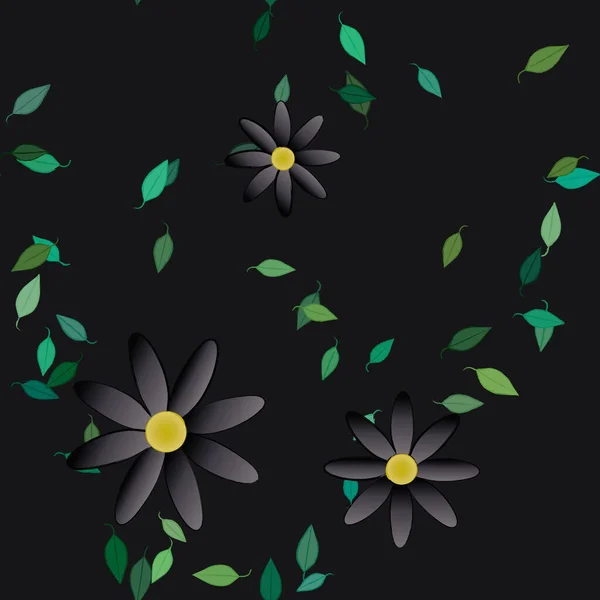 Composition Design Avec Fleurs Simples Feuilles Vertes Illustration Vectorielle — Image vectorielle