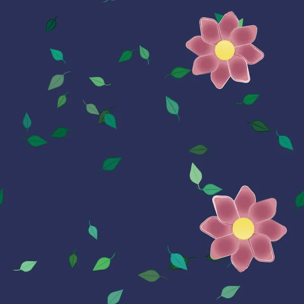 Flores Simples Con Hojas Verdes Composición Libre Ilustración Vectorial — Vector de stock