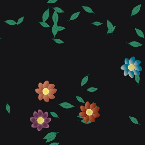 Fleurs Simples Avec Des Feuilles Vertes Composition Libre Illustration Vectorielle — Image vectorielle