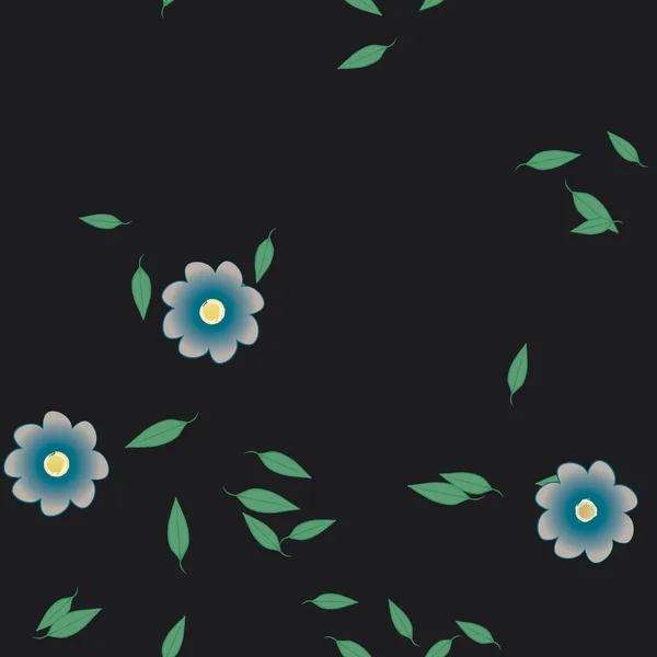 Plantilla Vector Con Flores Coloridas Simples Hojas Verdes — Archivo Imágenes Vectoriales