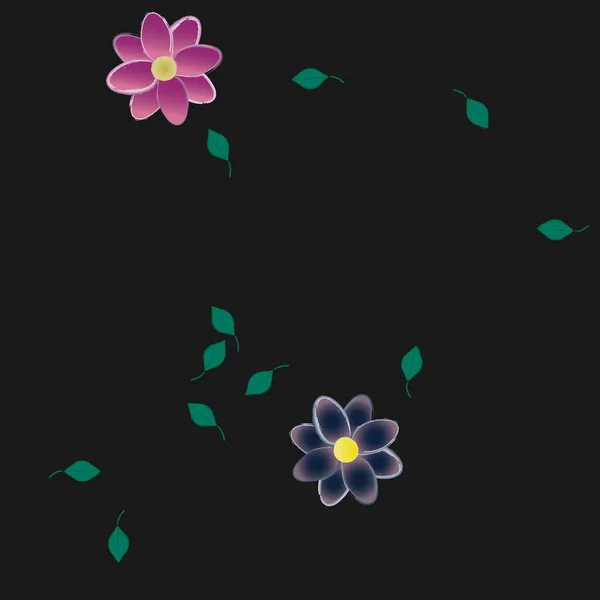 壁紙のためのシンプルなカラフルな花や緑の葉 ベクトルイラスト — ストックベクタ