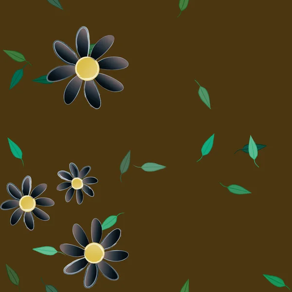 Flores Simples Con Hojas Verdes Composición Libre Ilustración Vectorial — Vector de stock