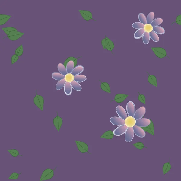 壁紙のためのシンプルなカラフルな花や緑の葉 ベクトルイラスト — ストックベクタ