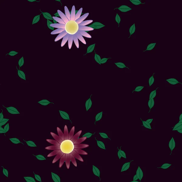 Plantilla Vector Con Flores Coloridas Simples Hojas Verdes — Archivo Imágenes Vectoriales