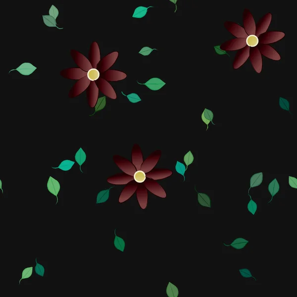 Modèle Vectoriel Avec Des Fleurs Colorées Simples Des Feuilles Vertes — Image vectorielle