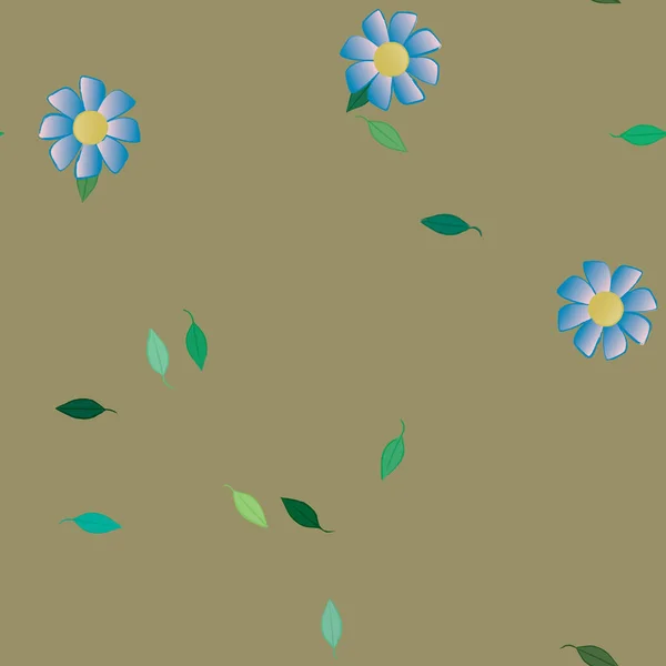 Enkla Blommor Med Gröna Blad Fri Sammansättning Vektor Illustration — Stock vektor