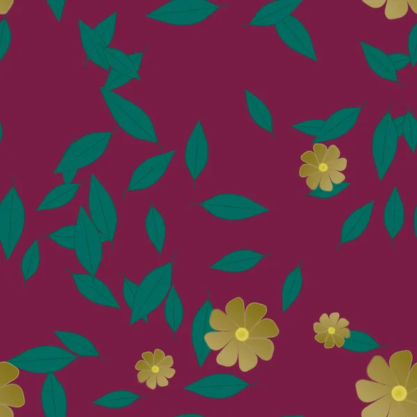 Fleurs Colorées Simples Feuilles Vertes Pour Papier Peint Illustration Vectorielle — Image vectorielle