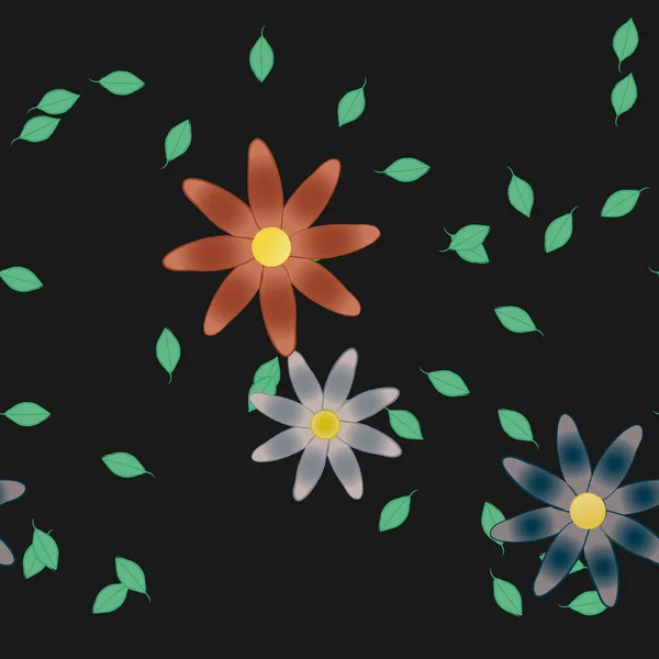 Fleurs Simples Avec Des Feuilles Vertes Composition Libre Illustration Vectorielle — Image vectorielle