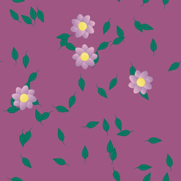 Modèle Vectoriel Avec Des Fleurs Colorées Simples Des Feuilles Vertes — Image vectorielle