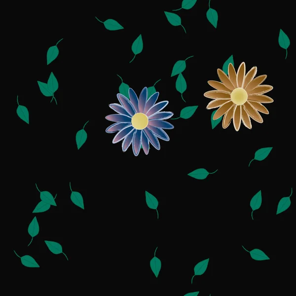 Fleurs Simples Avec Des Feuilles Vertes Composition Libre Illustration Vectorielle — Image vectorielle