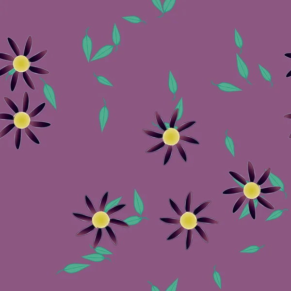 Flores Simples Con Hojas Verdes Composición Libre Ilustración Vectorial — Vector de stock