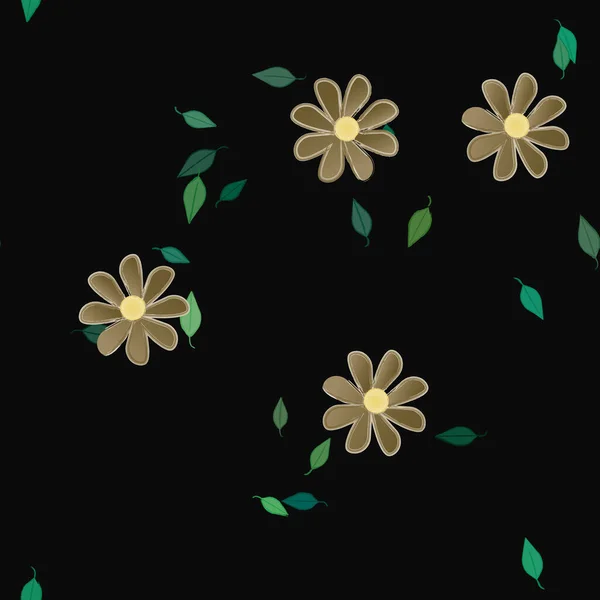Απλά Πολύχρωμα Λουλούδια Και Πράσινα Φύλλα Για Ταπετσαρία Διανυσματική Απεικόνιση — Διανυσματικό Αρχείο