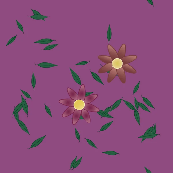 Fleurs Colorées Simples Feuilles Vertes Pour Papier Peint Illustration Vectorielle — Image vectorielle