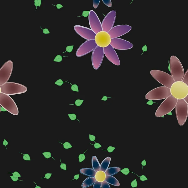 Modèle Vectoriel Avec Des Fleurs Colorées Simples Des Feuilles Vertes — Image vectorielle