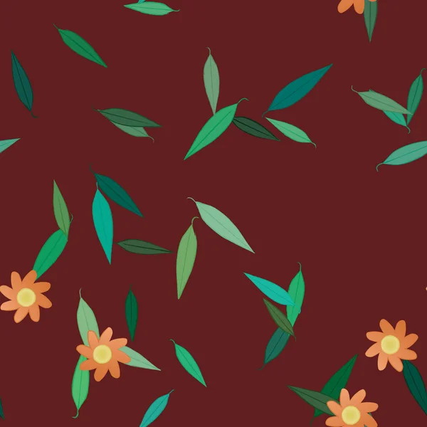 Flores Coloridas Simples Hojas Verdes Para Papel Pintado Ilustración Del — Archivo Imágenes Vectoriales