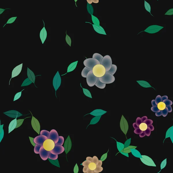 Fleurs Simples Avec Des Feuilles Vertes Composition Libre Illustration Vectorielle — Image vectorielle