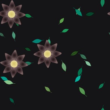 Basit çiçek ve yeşil yapraklı tasarım kompozisyonu, vektör illüstrasyonu