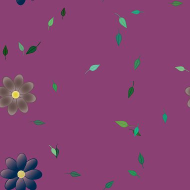 Duvar kağıdı, vektör illüstrasyonu için basit renkli çiçekler ve yeşil yapraklar