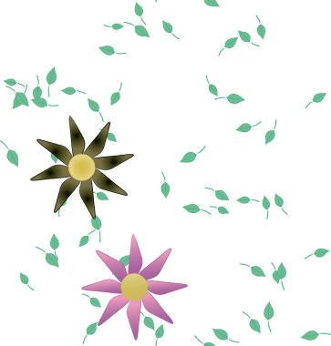 Basit renkli çiçekler ve yeşil yapraklı vektör şablonu