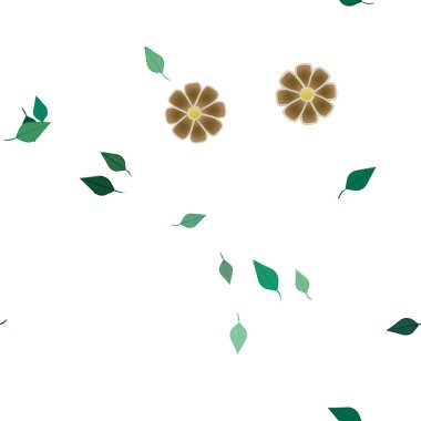 Basit çiçek ve yeşil yapraklı tasarım kompozisyonu, vektör illüstrasyonu