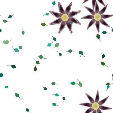 Basit renkli çiçekler ve yeşil yapraklı vektör şablonu