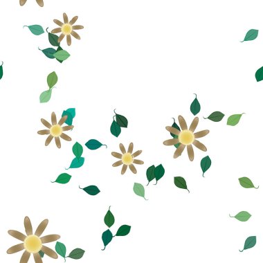 Basit çiçek ve yeşil yapraklı tasarım kompozisyonu, vektör illüstrasyonu