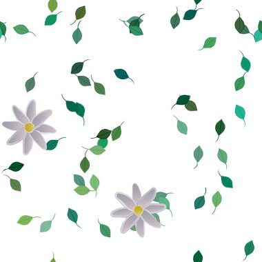 Basit çiçek ve yeşil yapraklı tasarım kompozisyonu, vektör illüstrasyonu