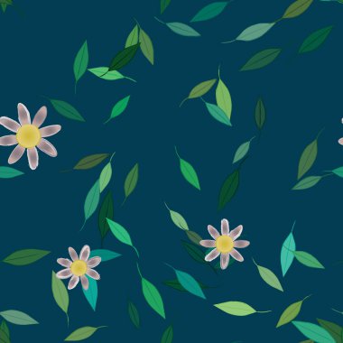 Basit çiçek ve yeşil yapraklı tasarım kompozisyonu, vektör illüstrasyonu