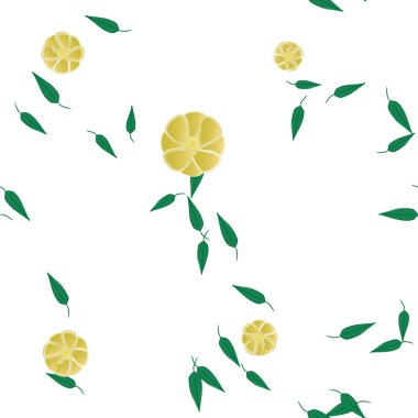 Basit renkli çiçekler ve yeşil yapraklı vektör şablonu