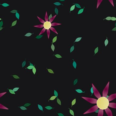 Basit renkli çiçekler ve yeşil yapraklı vektör şablonu