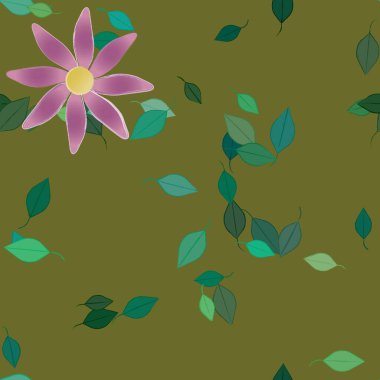 Basit renkli çiçekler ve yeşil yapraklı vektör şablonu