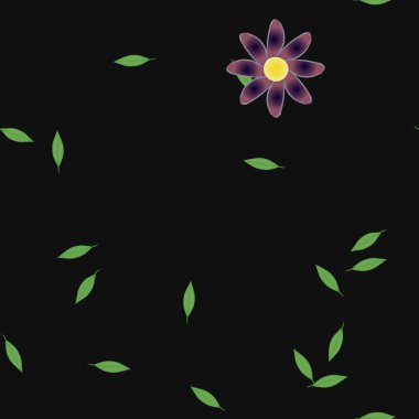 Basit çiçek ve yeşil yapraklı tasarım kompozisyonu, vektör illüstrasyonu