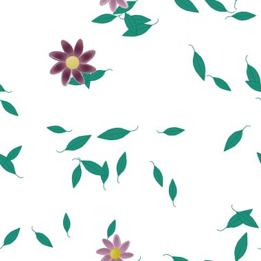 Basit renkli çiçekler ve yeşil yapraklı vektör şablonu