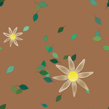 Basit çiçek ve yeşil yapraklı tasarım kompozisyonu, vektör illüstrasyonu