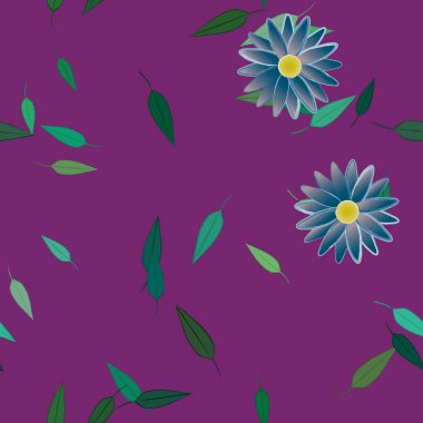 Basit renkli çiçekler ve yeşil yapraklı vektör şablonu