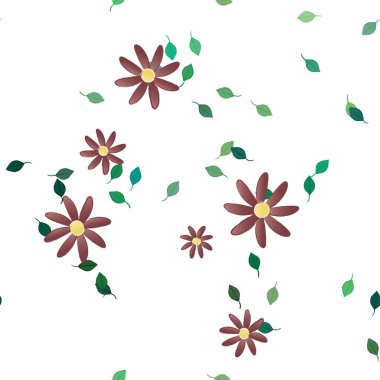 Basit çiçek ve yeşil yapraklı tasarım kompozisyonu, vektör illüstrasyonu