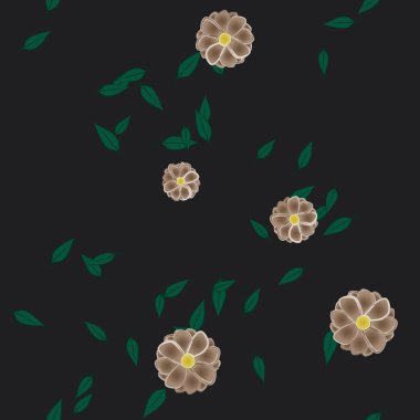 Basit çiçek ve yeşil yapraklı tasarım kompozisyonu, vektör illüstrasyonu